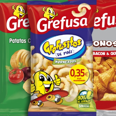 bodegón de bolsas de snacks de Grefusa